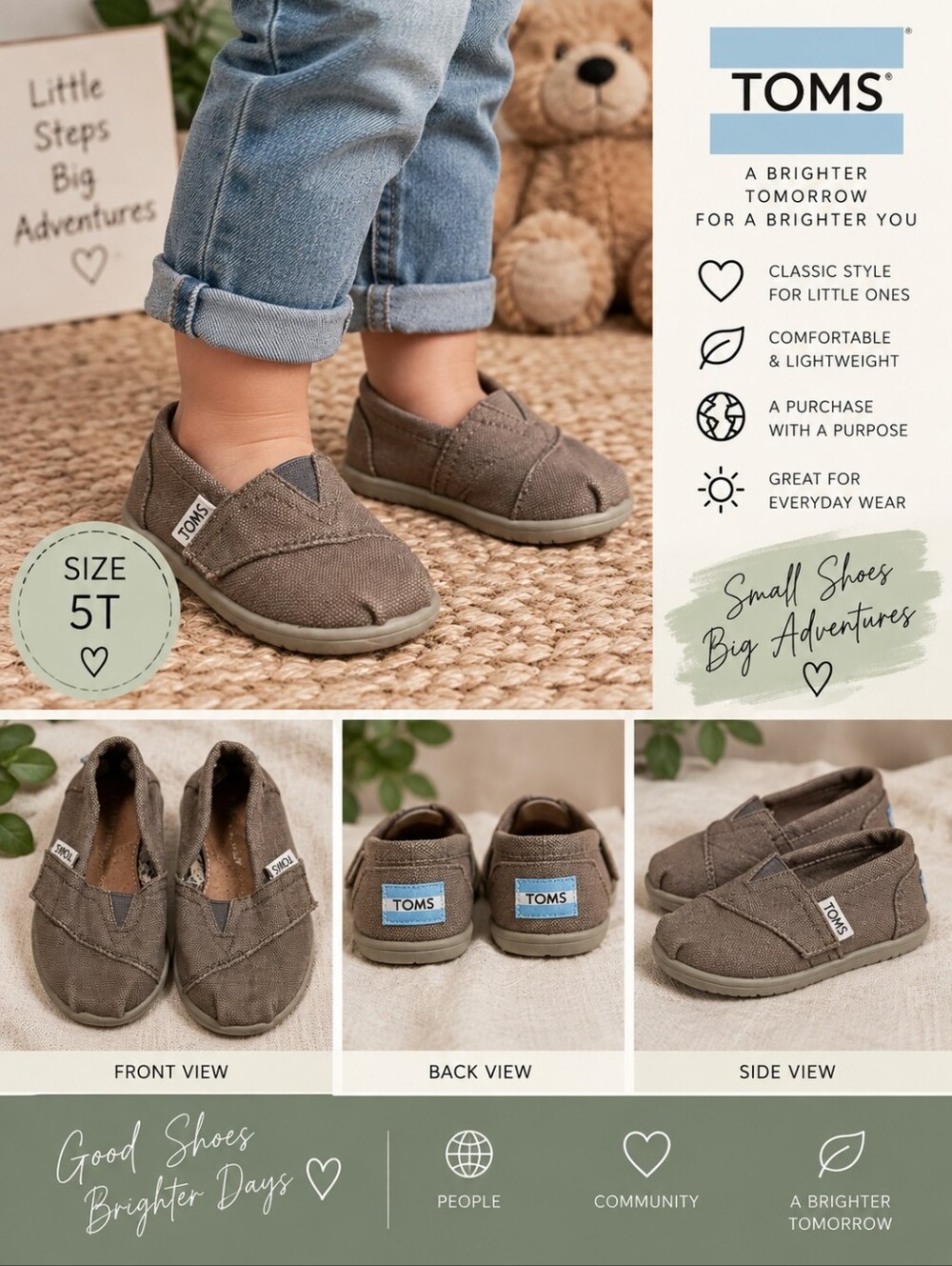 Toms infant boy size 5 brown shoes #19